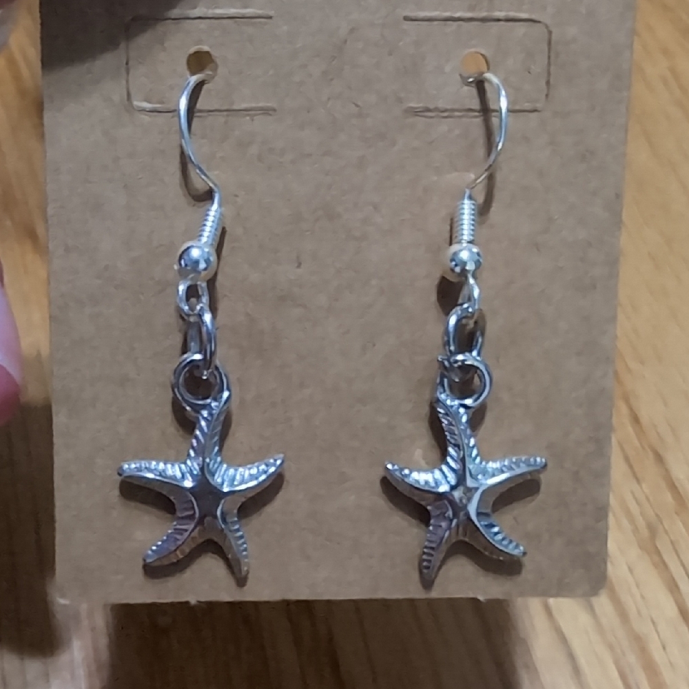 Silver Starfish Dangle Earrings